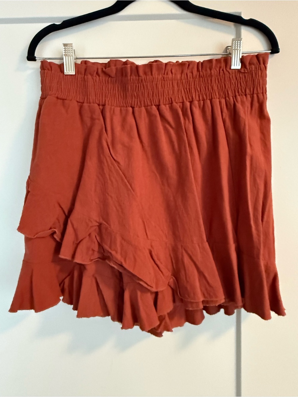 Ruffled Elastic Waist Skort - Rust Orange